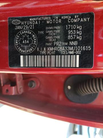 KMHRC8A33MU101615 - 2021 HYUNDAI VENUE SEL RED photo 10