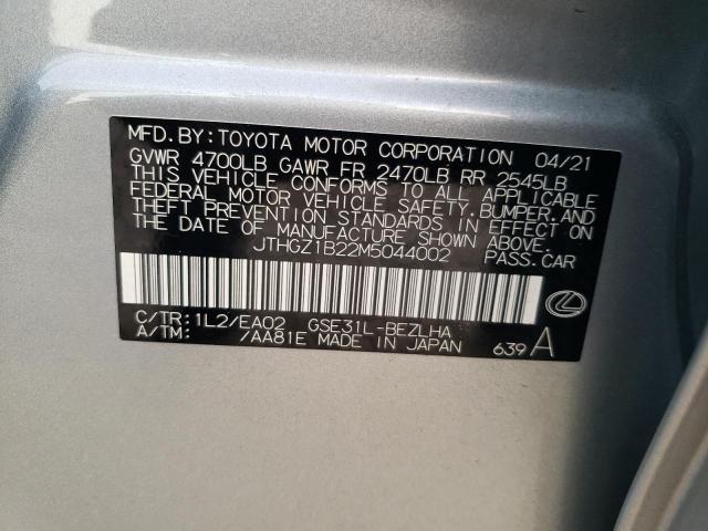 JTHGZ1B22M5044002 - 2021 LEXUS IS 350 F-S SILVER photo 10