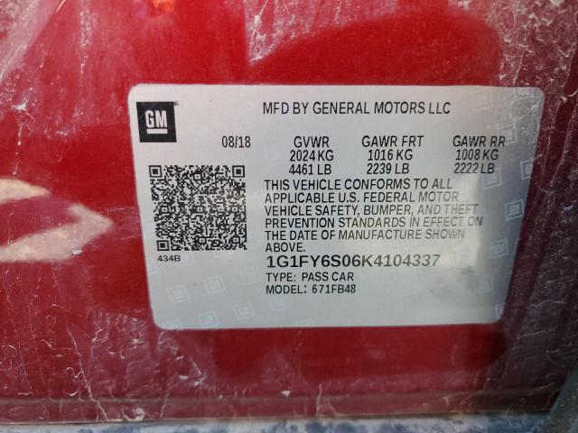 1G1FY6S06K4104337 - 2019 CHEVROLET BOLT EV LT MAROON photo 10