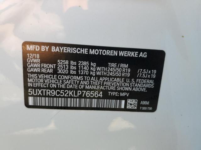 5UXTR9C52KLP76564 - 2019 BMW X3 XDRIVE3 WHITE photo 10
