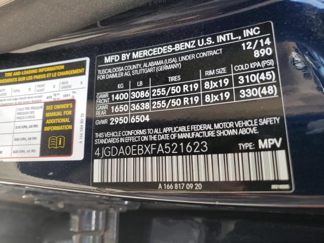 4JGDA0EBXFA521623 - 2015 MERCEDES-BENZ ML 250 BLU BLUE photo 10