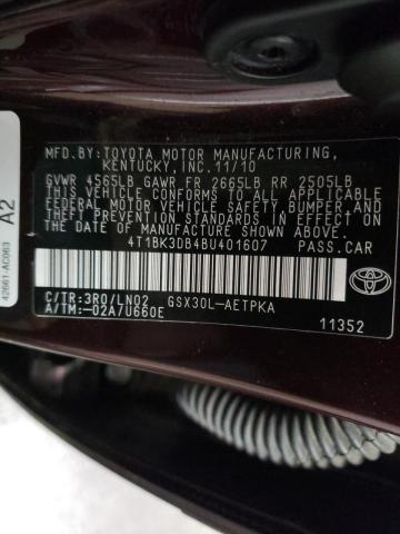 4T1BK3DB4BU401607 - 2011 TOYOTA AVALON BAS BURGUNDY photo 10