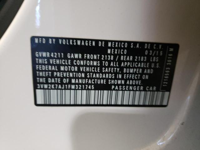 3VW2K7AJ1FM321745 - 2015 VOLKSWAGEN JETTA BASE 白色 照片 10