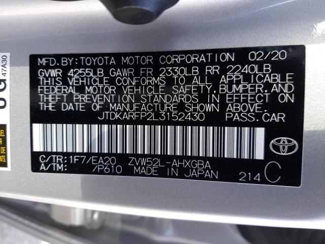 JTDKARFP2L3152430 - 2020 TOYOTA PRIUS PRIM 银色 照片 10