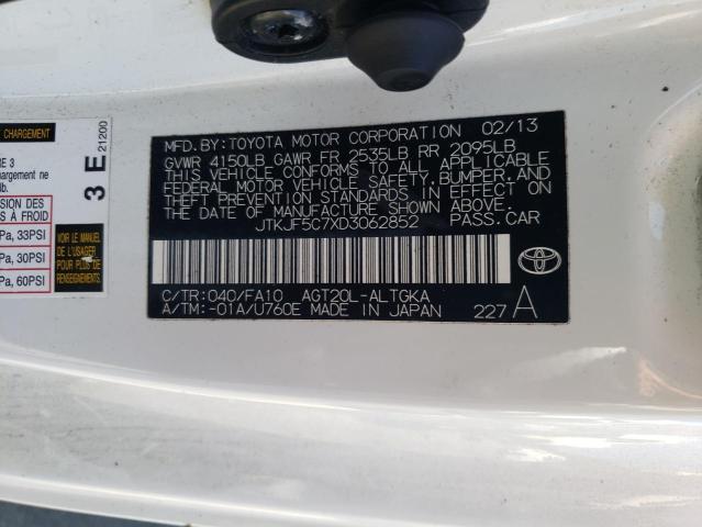 JTKJF5C7XD3062852 - 2013 TOYOTA SCION TC Blanc photo 10