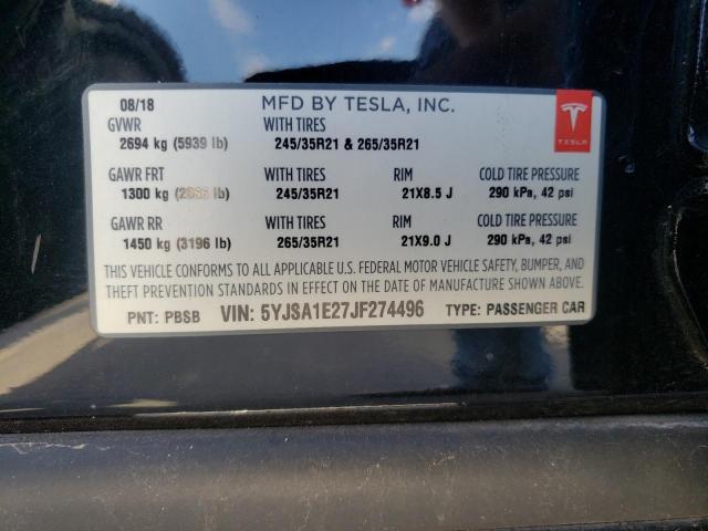5YJSA1E27JF274496 - 2018 TESLA MODEL S Qara foto 10