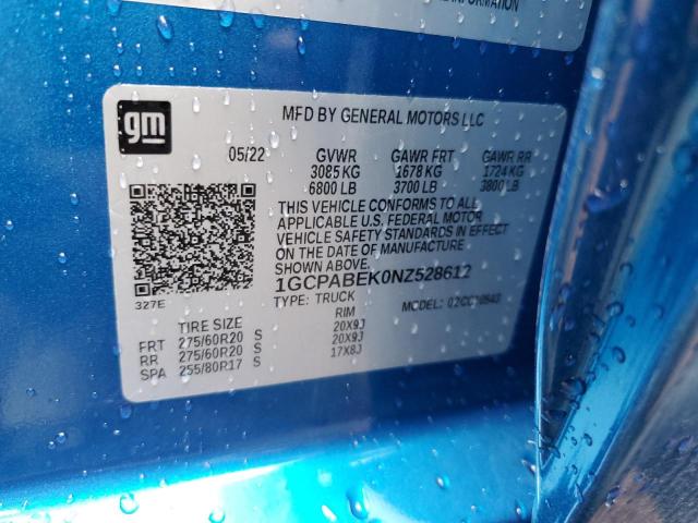 1GCPABEK0NZ528612 - 2022 CHEVROLET SILV1500 4 BLUE photo 10