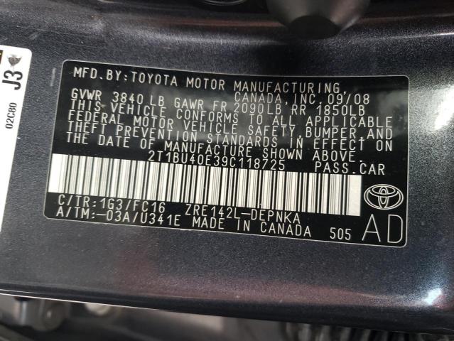 2T1BU40E39C118725 - 2009 TOYOTA COROLLA BASE  photo 10