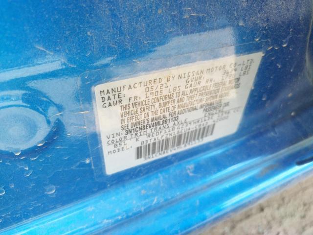 3N1CN8EV4ML891133 - 2021 NISSAN VERSA SV BLUE photo 10