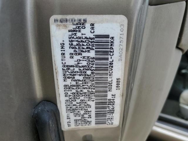 4T1BF22K9WU057456 - 1998 TOYOTA CAMRY CE GRAY photo 10