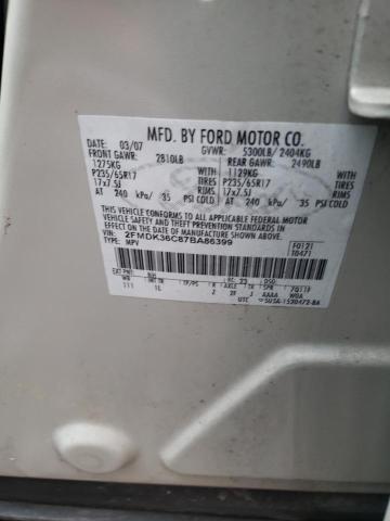 2FMDK36C87BA86399 - 2007 FORD EDGE CREAM photo 10