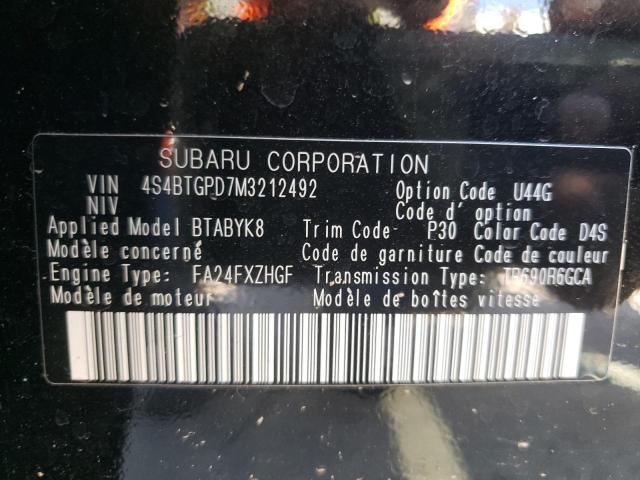 4S4BTGPD7M3212492 - 2021 SUBARU OUTBACK TO BLACK photo 10