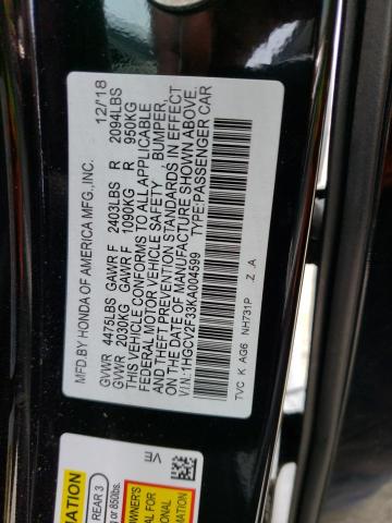 1HGCV2F33KA004599 - 2019 HONDA ACCORD SPO BLACK photo 10