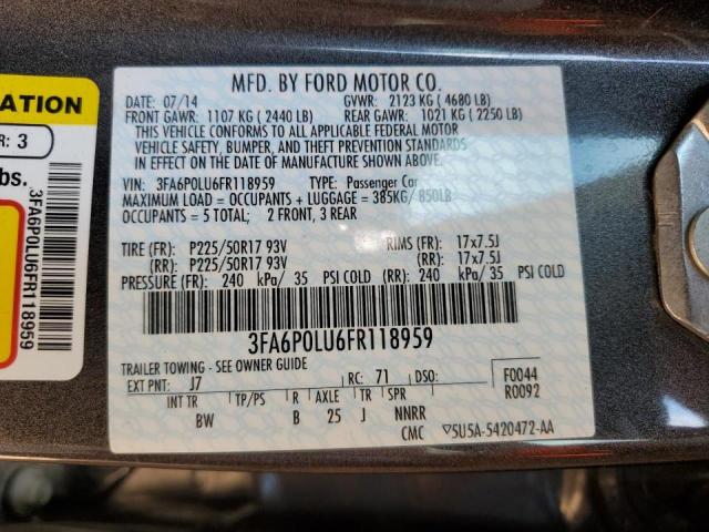 3FA6P0LU6FR118959 - 2015 FORD FUSION 4D CHARCOAL photo 10