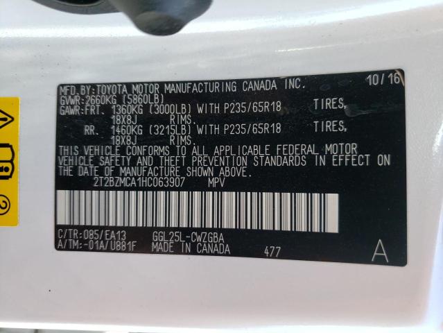 2T2BZMCA1HC063907 - 2017 LEXUS RX 350 BASE  photo 10