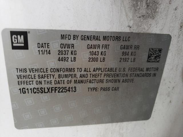 1G11C5SLXFF225413 - 2015 CHEVROLET MALIBU 1LT 白色 照片 10