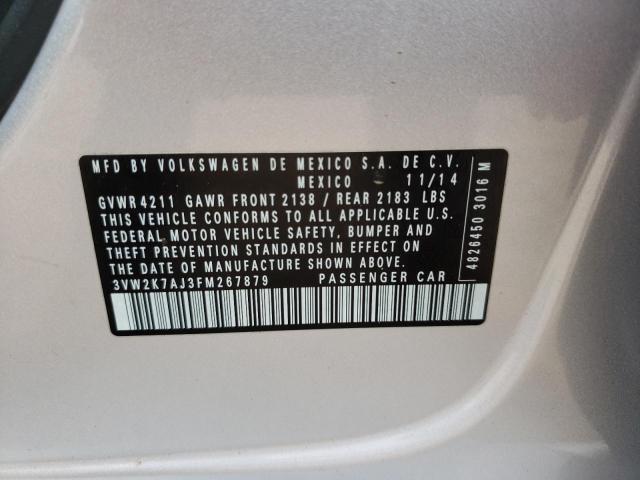 3VW2K7AJ3FM267879 - 2015 VOLKSWAGEN JETTA BASE 银色 照片 10