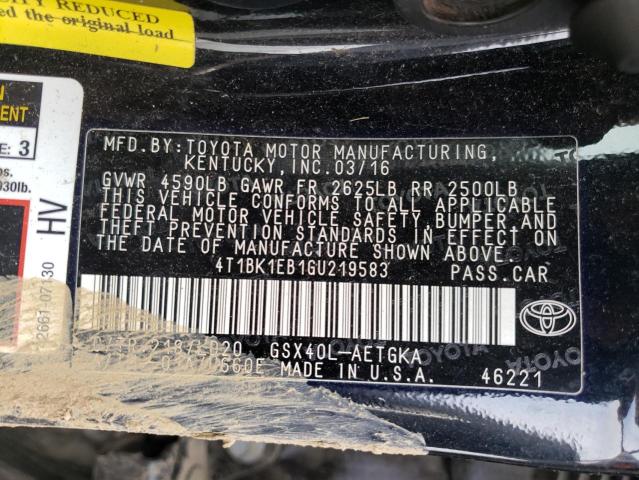 4T1BK1EB1GU219583 - 2016 TOYOTA AVALON XLE BLACK photo 10