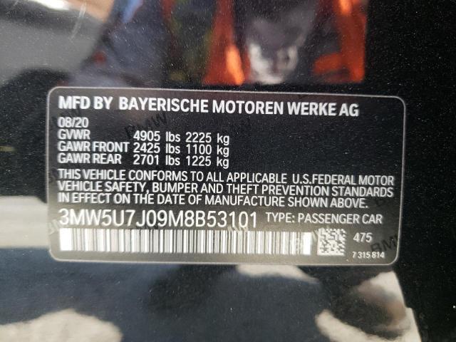 3MW5U7J09M8B53101 - 2021 BMW M340I BLACK photo 10