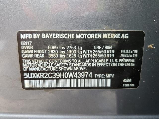 5UXKR2C39H0W43974 - 2017 BMW X5 SDRIVE3 GRAY photo 10