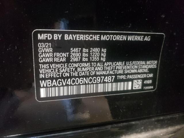 WBAGV4C06NCG97487 - 2022 BMW 840XI BLACK photo 10