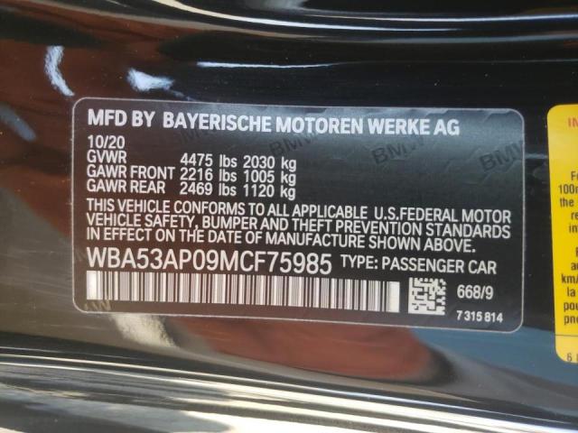 WBA53AP09MCF75985 - 2021 BMW 430I BLACK photo 10