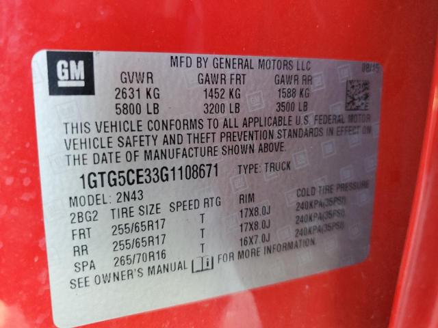 1GTG5CE33G1108671 - 2016 GMC CANYON SLE RED photo 10