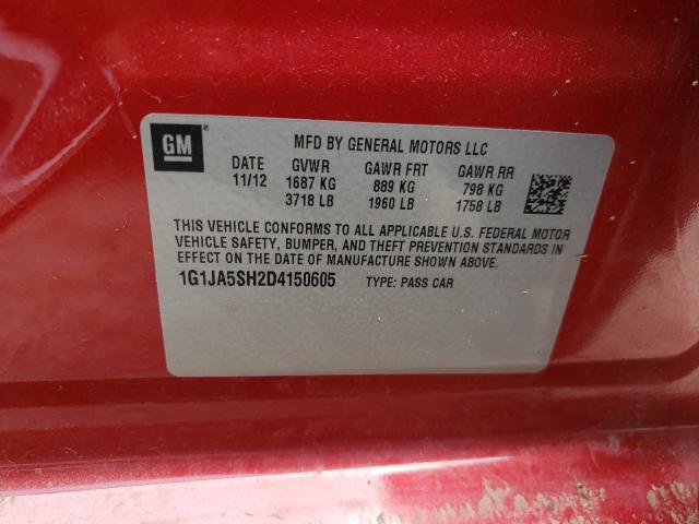 1G1JA5SH2D4150605 - 2013 CHEVROLET SONIC LS RED photo 10