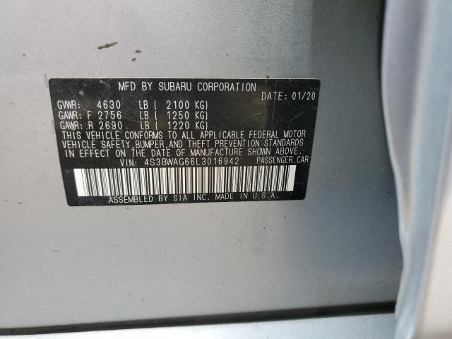 4S3BWAG66L3016942 - 2020 SUBARU LEGACY SPO SILVER photo 10