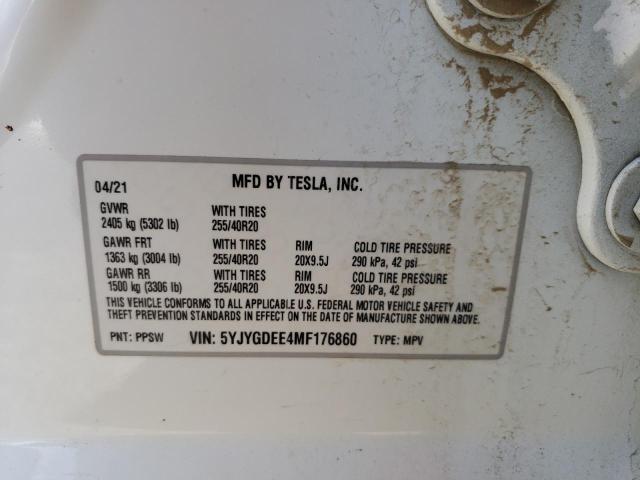 5YJYGDEE4MF176860 - 2021 TESLA MODEL Y أبيض صورة 10