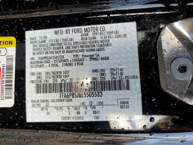 1FA6P8SJ6L5505533 - 2020 FORD MUSTANG SH BLACK photo 10