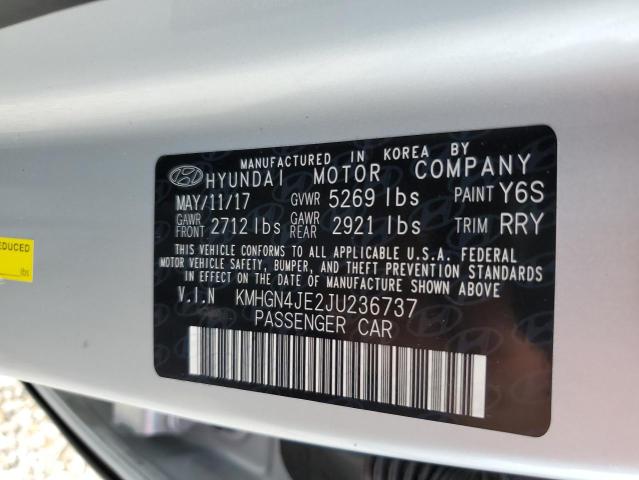 KMHGN4JE2JU236737 - 2018 GENESIS G80 SILVER photo 10