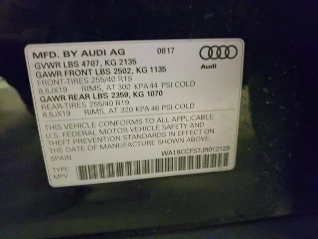 WA1BCCFS7JR012129 - 2018 AUDI Q3 PREMIUM  photo 10