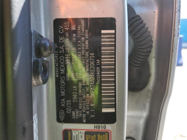 3KPA24AB4KE206714 - 2019 KIA RIO S SILVER photo 10