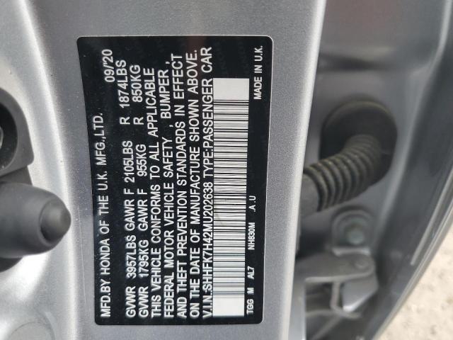 SHHFK7H42MU202638 - 2021 HONDA CIVIC SPOR SILVER photo 10