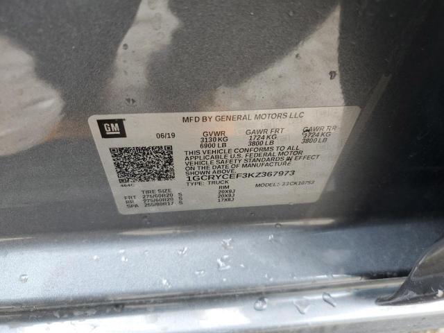 1GCRYCEF3KZ367973 - 2019 CHEVROLET SILVERADO GRAY photo 10