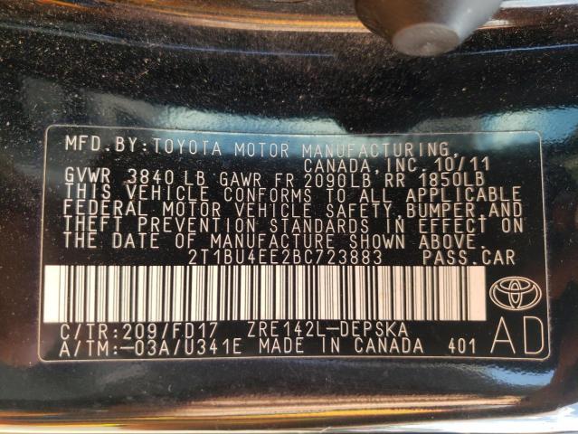 2T1BU4EE2BC723883 - 2011 TOYOTA COROLLA BASE  照片 10