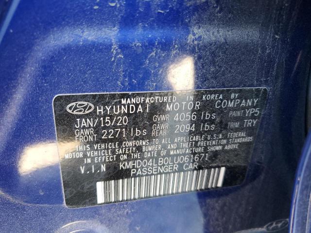 KMHD04LB0LU061671 - 2020 HYUNDAI ELANTRA SP BLUE photo 10