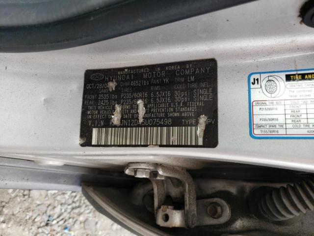 KM8JN12D45U075498 - 2005 HYUNDAI TUCSON SILVER photo 10