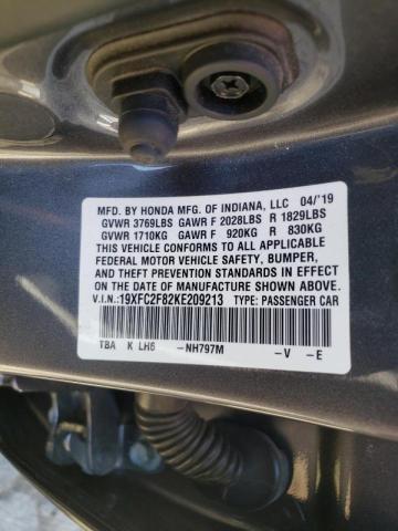 19XFC2F82KE209213 - 2019 HONDA CIVIC SPOR CHARCOAL photo 10