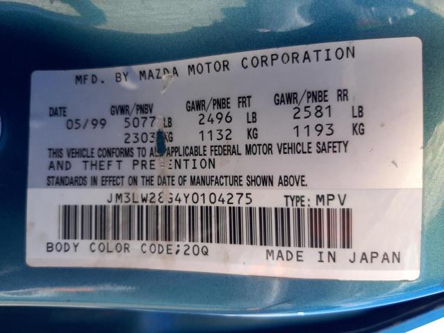 JM3LW28G4Y0104275 - 2000 MAZDA MPV WAGON BLUE photo 10