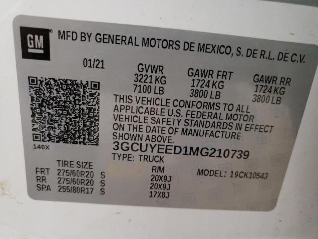 3GCUYEED1MG210739 - 2021 CHEVROLET 1500 SILVE WHITE photo 10