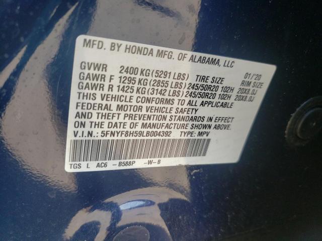 5FNYF8H59LB004392 - 2020 HONDA PASSPORT E 蓝色 照片 10