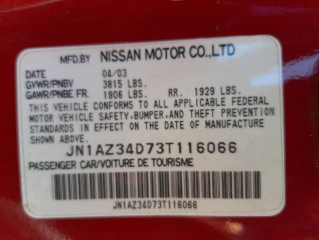 JN1AZ34D73T116066 - 2003 NISSAN 350Z COUPE RED photo 10