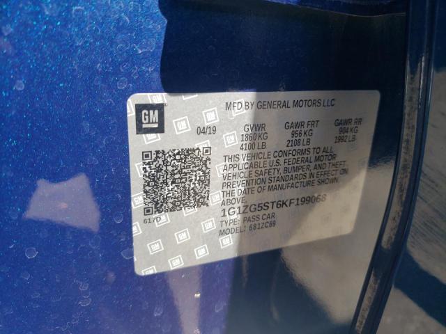 1G1ZG5ST6KF199068 - 2019 CHEVROLET MALIBU RS BLUE photo 10