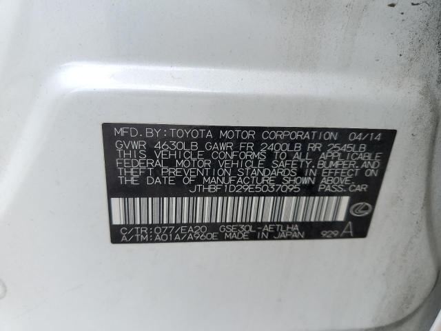 JTHBF1D29E5037095 - 2014 LEXUS IS 250 WHITE photo 10