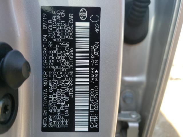 JTDL9RFU4L3015086 - 2020 TOYOTA PRIUS LE SILVER photo 10