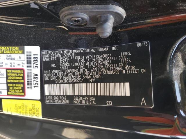 5TDKK3DCXDS385207 - 2013 TOYOTA SIENNA LE BLACK photo 10