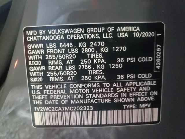 1V2WC2CA7MC202323 - 2021 VOLKSWAGEN ATLAS CROS GRAY photo 10