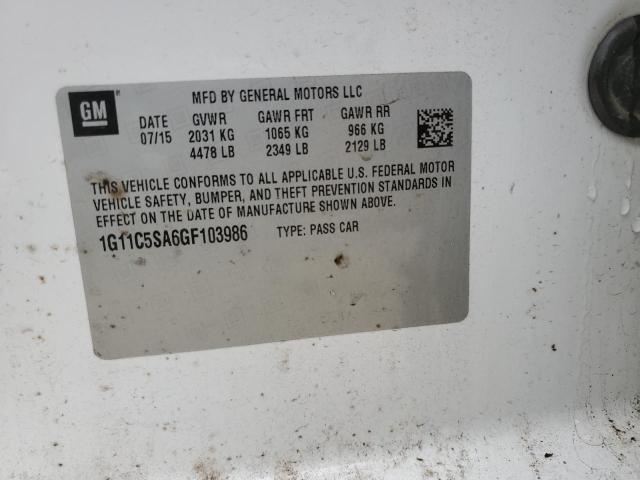 1G11C5SA6GF103986 - 2016 CHEVROLET MALIBU LIM 白色 照片 10